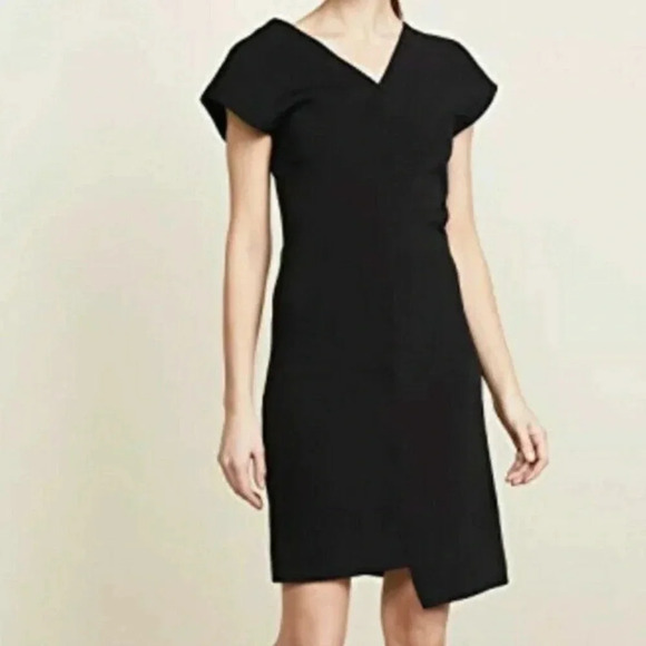 HELMUT LANG Black Asymmetrical Back Zip Dress Short Sleeve good stretch - Picture 1 of 5